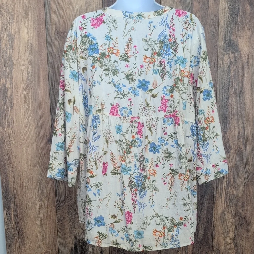 Floral Button-Down Blouse with 3/4 Sleeves 2X         -814U - Picture 5 of 6